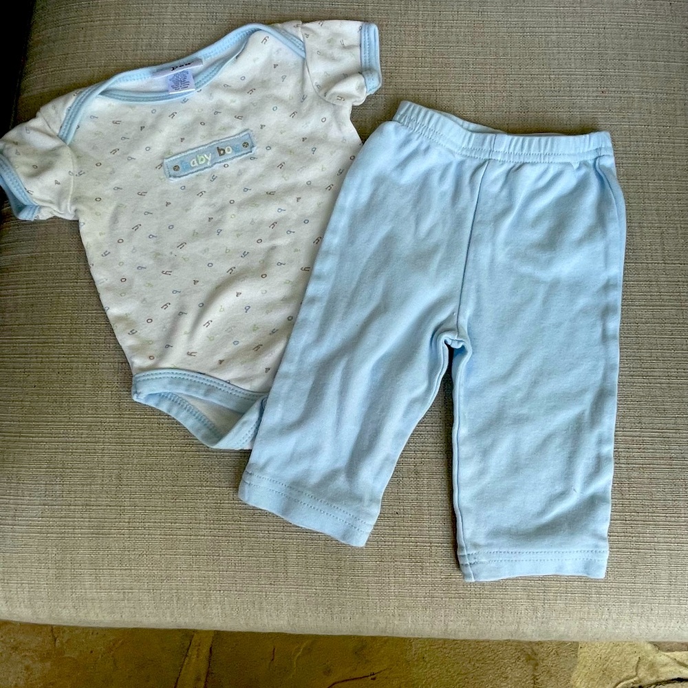 Chick Pea, Blue &  White, Onesie and Pants, Size 0-3 Months